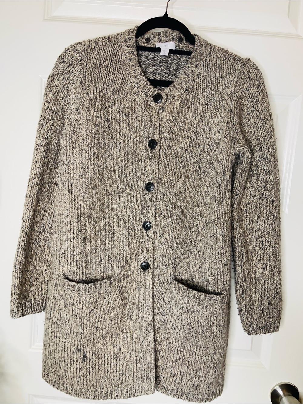 j.jill | Marled Chunky-Knit Button-Front Sweater Cardigan in Heathered Taupe